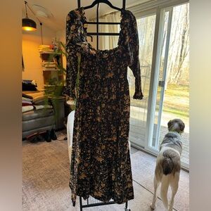 Doen Black Floral Puff-Sleeve Maxi Dress